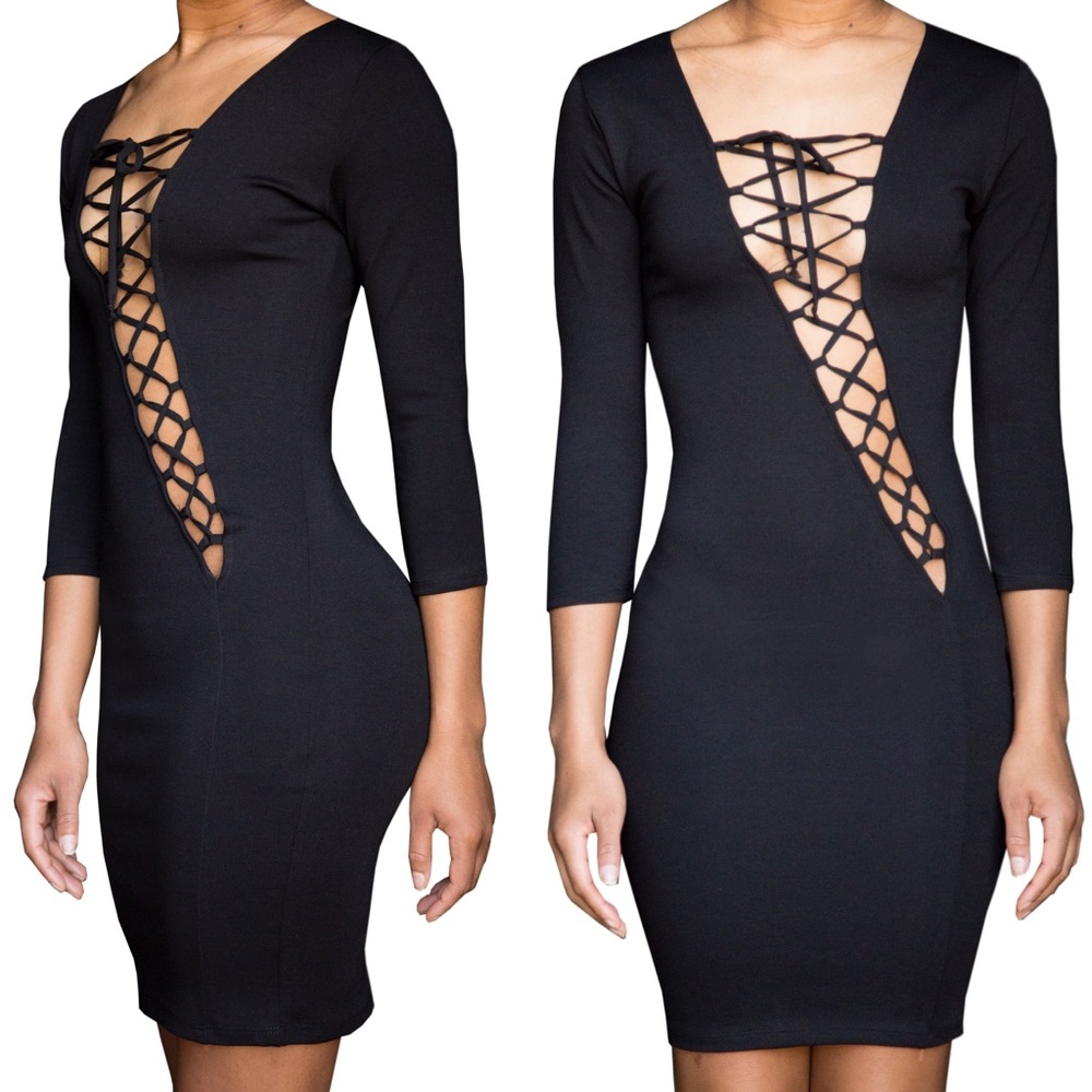 Fitted Body Con Tie Up Dress